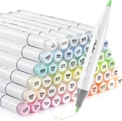 Obrázek produktu pro Lihové fixy OHUHU oboustranné Brush & Chisel, 48 ks pastelové nr.2 + blender
