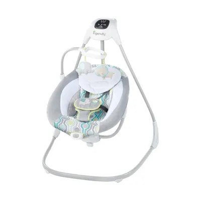 A baby swing is shown against a white background.
