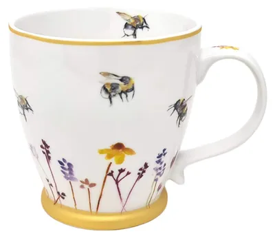 Porzellan-Frühstücksbecher, buntes Blumenmotiv, 380 ml