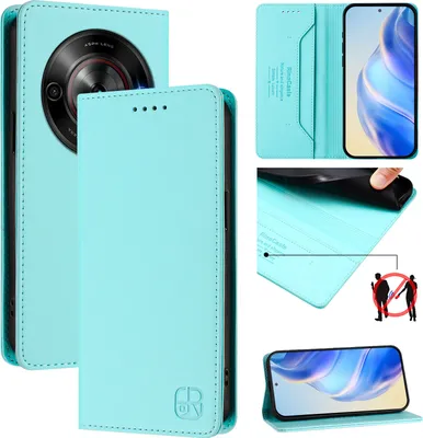 Produktbild von Lederhülle für ZTE Blade A75 5G/Nubia Focus 5G Hülle Flip Brieftasche Kartenfächern Ständer Schutzhülle Türkis