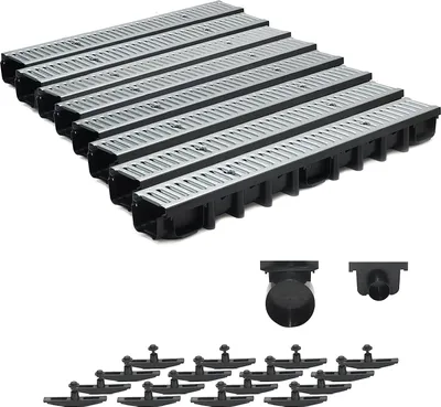 Produktbild von 8m Entwässerungsrinne Terrassenrinne Stahlrost verzinkt komplett SET, System A15 98mm