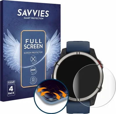 Produktbild von 4x Savvies Fullscreen Schutzfolie für Garmin quatix 7 Displayschutz Folie Fullcover Klar Transparent
