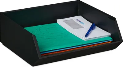 Zdjęcie produktu dla Organizer na biurko Relaxdays, 1 przegródka, bambusowe pudełko do układania w stosy, wielofunkcyjne, wys. x szer. x gł.: ok. 12,5 x 35 x 31 cm, antracyt