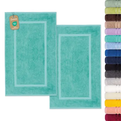 Produktbild von Lavea® 2er Set Badematte 50x80 cm, Badezimmerteppich 100% Baumwolle, 800 g/m², saugstark, waschbar, Badvorleger Bad, Dusche, WC – Elena - Türkis