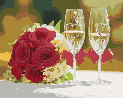 Image de Zuty - Peinture par numéros - DEUX VERRES ET DES ROSES, 40 x 50 cm, sans cadre et sans toile tendue