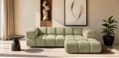 Produktbild von Ecksofa Designersofa BLANCHE in Stoff Puente Olivgrün Ottomane Rechts