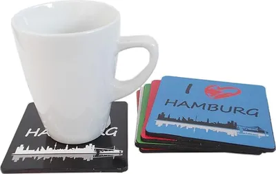 Produktbild von Maritime Glasuntersetzer mit Hamburg Motiv Skyline