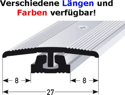 Produktbild von Übergangsprofil / Übergangsschiene für Vinyl / Parkett / Laminat "Wallingford", für Höhe 4 - 7 mm, 27 mm breit, 2-teilig, Aluminium eloxiert, gebohrt-Edelstahloptik-2700