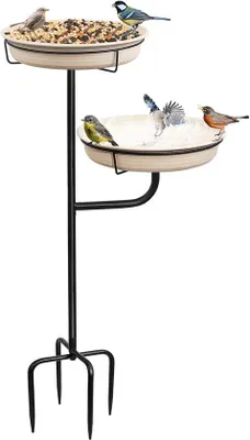 Produktbild von Famanu Vogelbad mit Futterstelle - Stehendes Wasserplatz für wilde Vögel im Garten