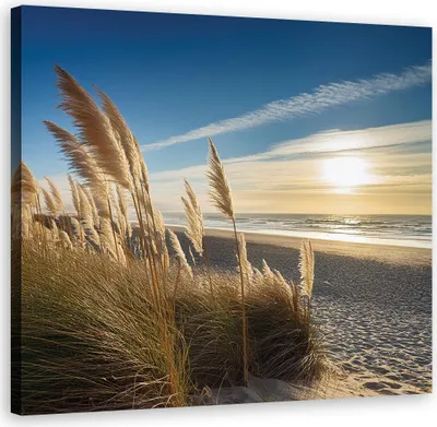 Zdjęcie produktu dla Obraz na płótnie Plaża Morze Natura 60x60 Feeby Beżowy obraz na ścianę gotowy do zawieszenia
