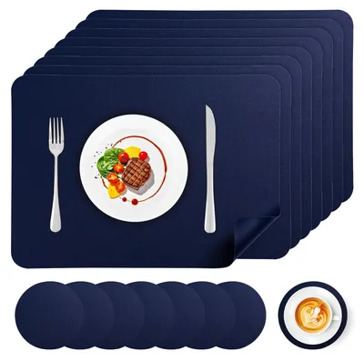 Platzdeckchen 8er-Set, 43×30 cm, Kunstleder, waschbar, marineblau