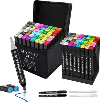 Productafbeelding van Famanu Fineliner Set - 48 stuks - Dubbelpunts alcoholmarkers