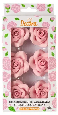 Produktbild von DECORA Große Rosen aus Zucker, handgefertigt, Packung mit 6 Stück