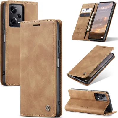 Produktbild von Xiaomi Poco X5 Pro Hülle, Retro Kunstledertasche mit Standfunktion Schutzhülle für Xiaomi Poco X5 Pro Braun