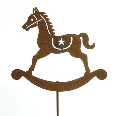 Produktbild von Weihnachtsdeko Rostiger Schaukelpferd-Stecker 6,5 cm - Metall