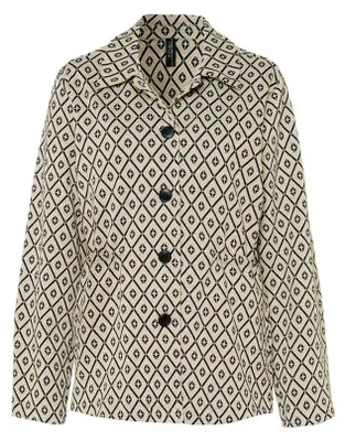Produktbild von Damen Blazer, Beige Schwarz, mit geometrischem Rautenmuster, Umlegekragen und Knopfleiste