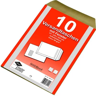 Produktbild von 10 Versandtaschen C4 Briefumschläge braun mit Fenster