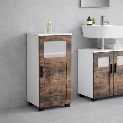 Produktbild von VCM Midischrank – schmaler Badschrank mit 3 Fächern, H. 70 x B. 38 x T. 28 cm, kompakte Aufbewahrung für Badezimmer, Badmöbel mit Drehtüren, Nilari M