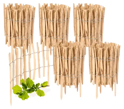 Produktbild von Gartenzaun zum Stecken aus Haselnüsse Zaun Garten Staketenzaun Beeteinfassung Holz  GD-0156 (5 Stück, 35 cm x 500 cm)