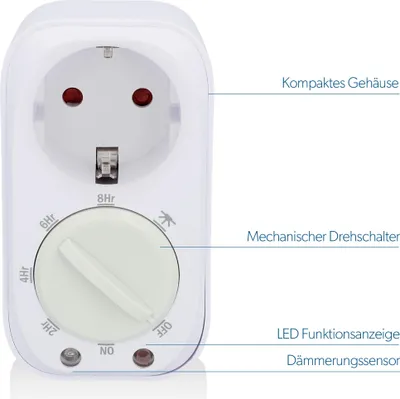 Produktbild von UNITEC Dämmerungs-Zeitschaltuhr, Für Innenbereich, Dämmerungssensor, Countdown 2/4/6/8h, mechanischer Drehschalter, LED-Anzeige, 230V/16A, 3680W
