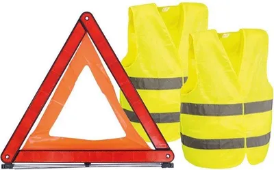 Image de Kit de Sécurité Auto CARLINEA, 1 Triangle de Présignalisation, 2 Gilets de Sécurité Adulte XL, Haute Visibilité EN20471