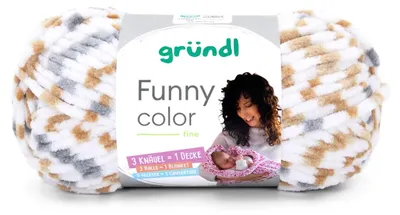 Produktbild von Gründl Funny Color, Chenillegarn,Babywolle,100g/120m,100% Polyester 31 senf-hellgrau-weiß