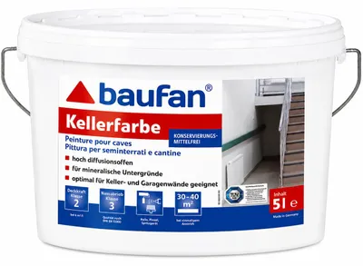 Produktbild von baufan Kellerfarbe 5 l – Weiße Silikat-Innenfarbe für Keller & Garage, KI-generiertes Bild