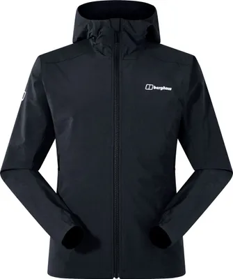 Schwarze Softshelljacke "M Ridge-Roamer Lite Jkt" von Berghaus mit Kapuze und Reißverschluss.
