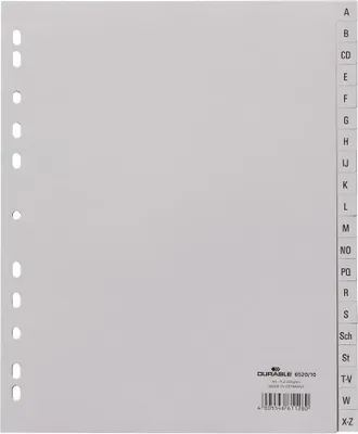 Produktbild von Durable Register mit geprägten Taben A-Z, 20-teilig, Universallochung, überbreit