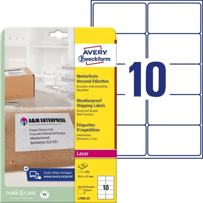 Immagine prodotto di Avery Weatherproof Shipping Labels etichetta autoadesiva Bianco 250 pz