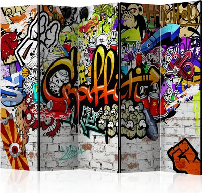 Produktbild von 5-teiliger Doppelseitiger Vlies Paravent - Colourful Style 225x172 cm i-A-0103-z-c