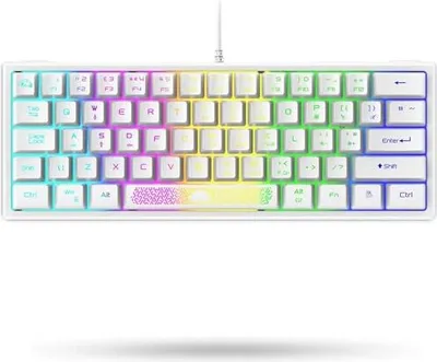 Produktbild von Lexonelec K61 60% White Gaming Keyboard Mini PC RGB Lighting - UK Layout QWERTY Mechanical Feel Ergonomie Anti -Ghosting Double Shot Keycaps Laptop