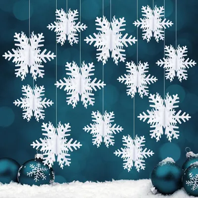 24er Set 3D-Schneeflocken, weiß, Weihnachtsdeko, Papier
