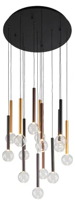 Image de Suspension LED à 14 ampoules Alinos, noire, 58 W, lumière blanche chaude, 4410 lm, métal, dimensions : 200 x 62 x 62 cm, IP20, Italux