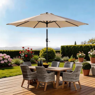 Image de Parasol FCH, parasols, parasol de balcon, parasol de jardin Ø 270 cm, avec manivelle et fonction d'inclinaison, UV50+, beige