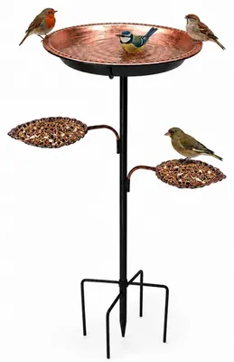 Produktbild von Vogeltränke mit Futterschalen 89 cm Metall stehend für Garten wetterfest abnehmbare Schale 5-Zinken-Basis