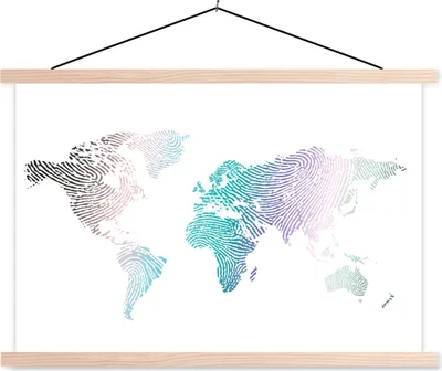 Produktbild von MuchoWow® Textilposter Weltkarte - Abstrakt - Farben - Kinder - Jungen - Mädchen 60x40 cm mit holzfarbenen Rahmen - Bilder
