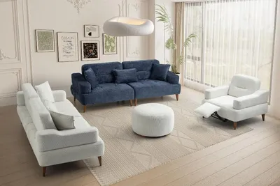 Produktbild von Blau-Weiße Couchgarnitur Designer Polstersofas Moderne Textilcouchen