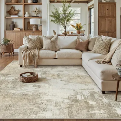 Immagine prodotto di Tappeto astratto color beige per soggiorno, dimensioni 200 x 300 cm, lavabile e antiscivolo