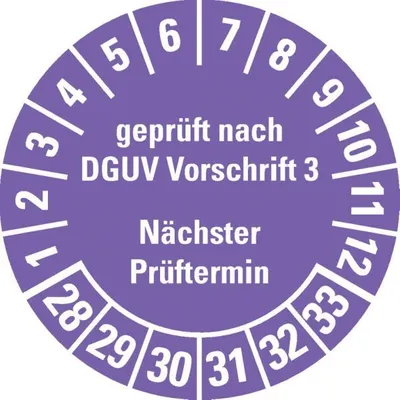 Produktbild von Dreifke® Prüfplakette gepr.n.DGUV Vorschrift 3 NP 28-33, violett, Dokumentenf...