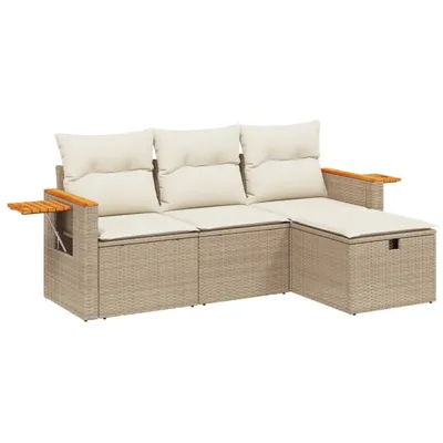 Immagine prodotto di vidaXL Set di divani da giardino 4 pezzi con cuscini Beige poly rattan