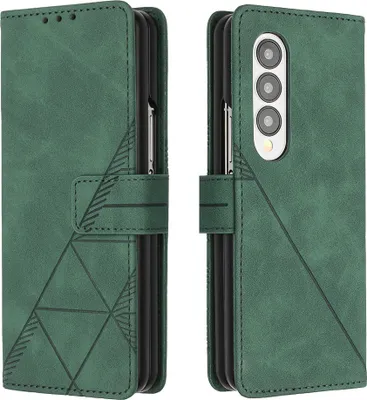 Produktbild von Galaxy Z Fold4 Hülle, Schlank Prägung Flip Leder Kartenfächer Schutzhülle mit Ständer für Samsung Galaxy Z Fold4 Grün