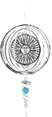 Produktbild von Windspinner 3D-Hängespiel aus Edelstahl - 360-Grad-Drehbar - Gartenornament - Sonnenmotiv - Lasergeschnitten - Wartungsarm