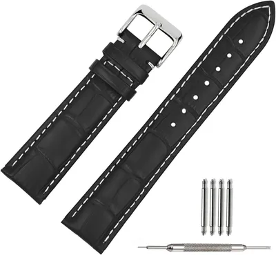Produktbild von Uhrenarmband aus schwarzem Krokodilleder, weich, 14-22 mm, Ersatzarmband für Smartwatches