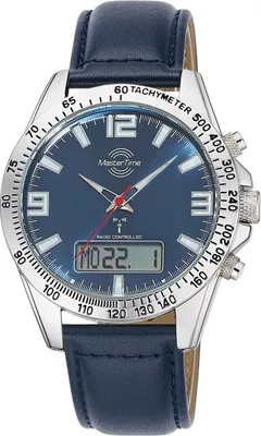 Master Time MTGA-10876-32L Funk-Herrenuhr Sporty Big Date Leder Blau 1