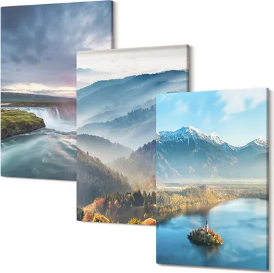 Produktbild von Leinwandbilder – Wandbilder – Leinwandbild – Canvas Bild – Polycanvas – Kunstdruck –  – Modern – Aufhängefertig – Mehrteilig – 3-Teilig – 40x60 Cm Pro Bild - Malerische Berglandschaften und Wasserfälle in der Natur
