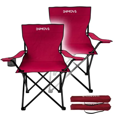 Produktbild von 24MOVE® Campingstuhl Faltstuhl, 2er Set, schwarz, mit Getränkehalter und Tragetasche Outdoor, faltbar max. 100kg, Angerstuhl, Klappstuhl