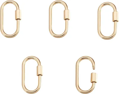 Produktbild von 5 Ovale Messing Karabinerhaken, Schraubverschluss, Goldfarben, 25 mm, Für Schmuck