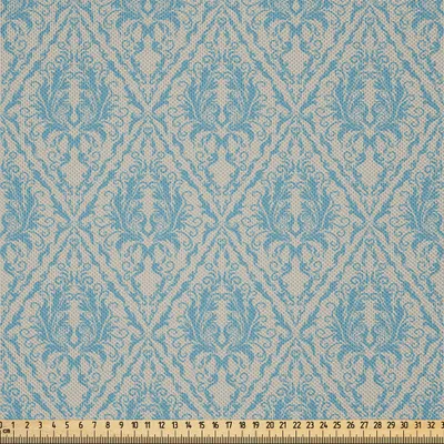 Produktbild von ABAKUHAUS Blau und Beige Satin Stoff als Meterware, Weinlese-königliches Rolle-Muster-viktorianische Fantasie wirbelte alte Flourish-Fliese, 2 M (148 x 200 cm), Blau und Beige