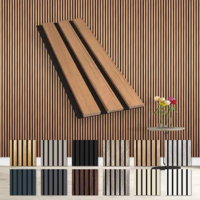 Produktbild von HEXIM Akustikpaneele Musterstück - flexible Lamellenwand Holz MDF Wandpaneele Lamellenverkleidung Wandverkleidung Innendekoration schalldämmend (Teak - AP09 / APH09 Musterstück)